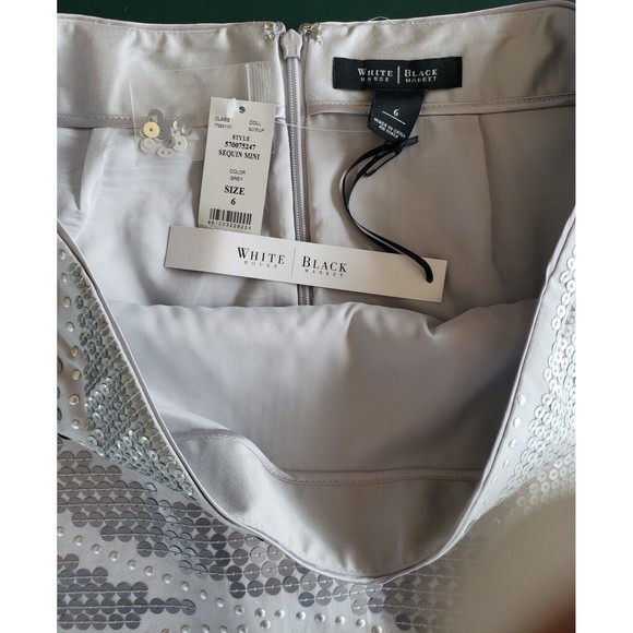 White House Black Market Women's Gray Silver Metallic Sequin Skirt Sz 6 & Blouse - Picture 10 of 13